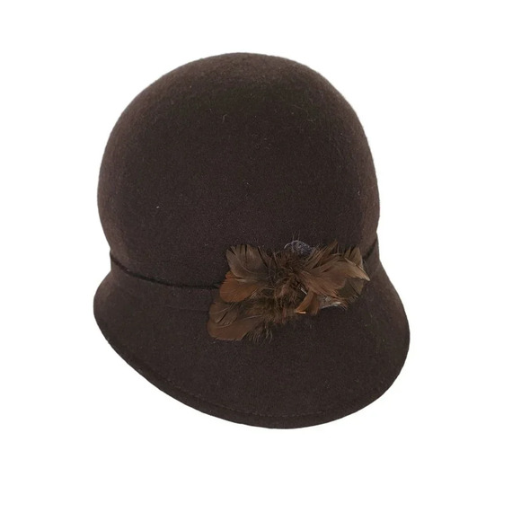 Pins and Needles Wool Bowler Hat with Feathers Accent Womans Brown